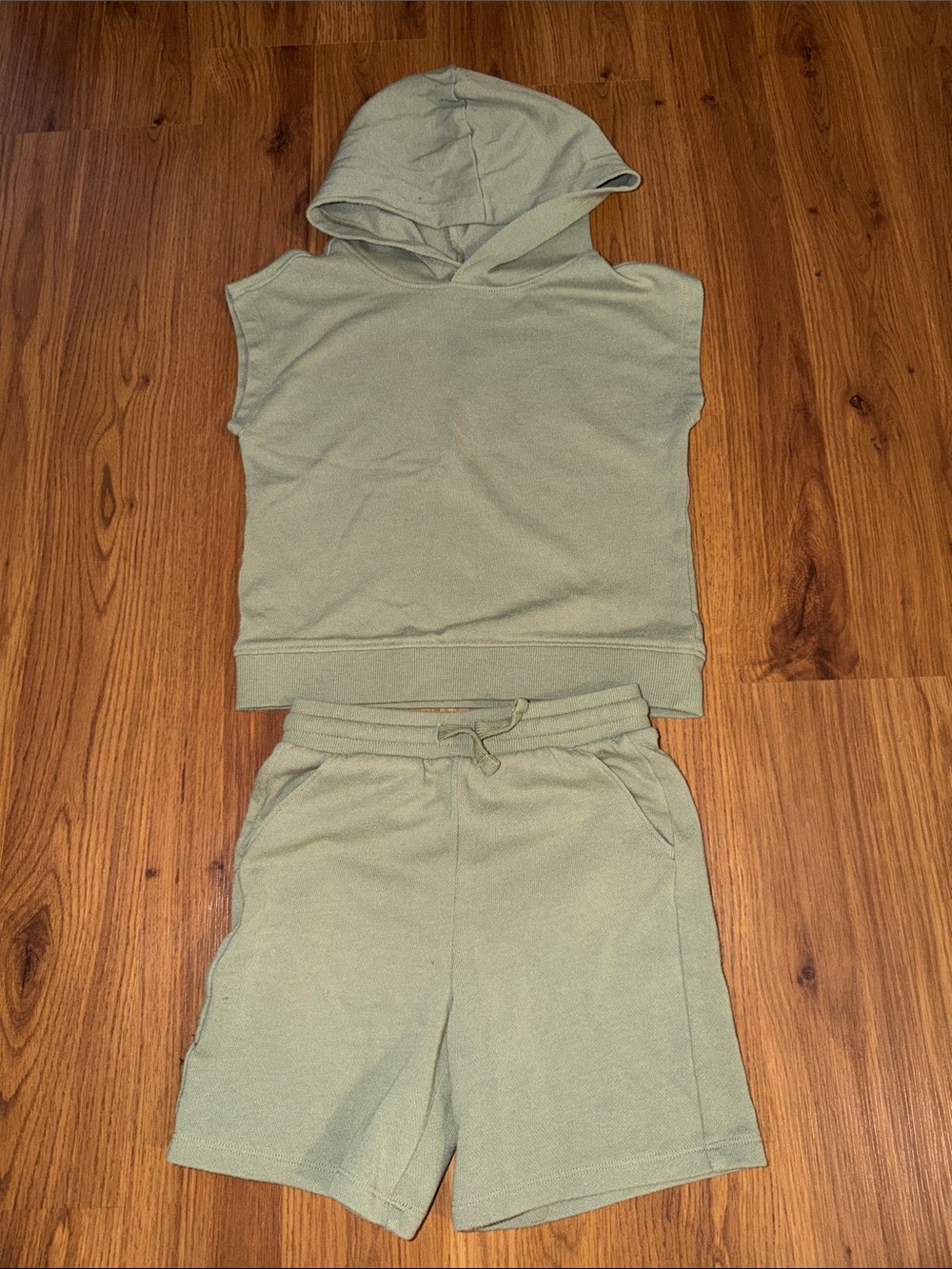 wonder nation Sage Green Sleeveless Hoodie & Drawstring Shorts Set